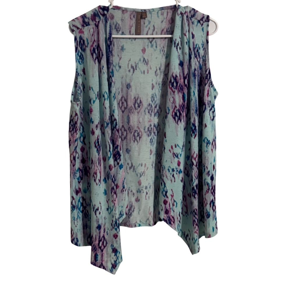 Brina & Em Womens‎ Large Abstract Ikat Open Front Sleeveless Cardigan Vest Mint